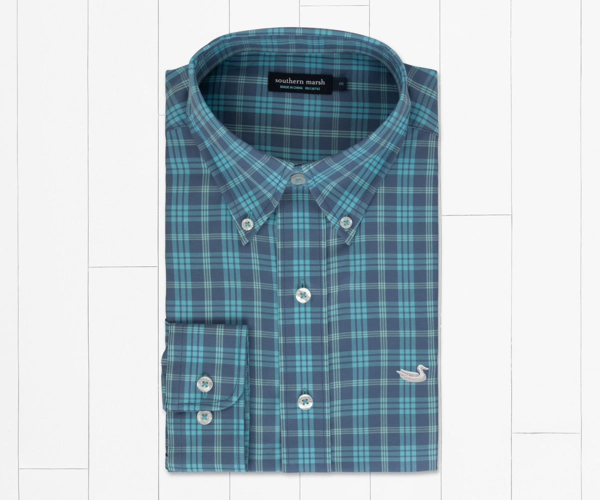 southern marsh dress shirts Southern Mars Middleton Windowpane Dress Shirt Slate And Light Blue / XXL