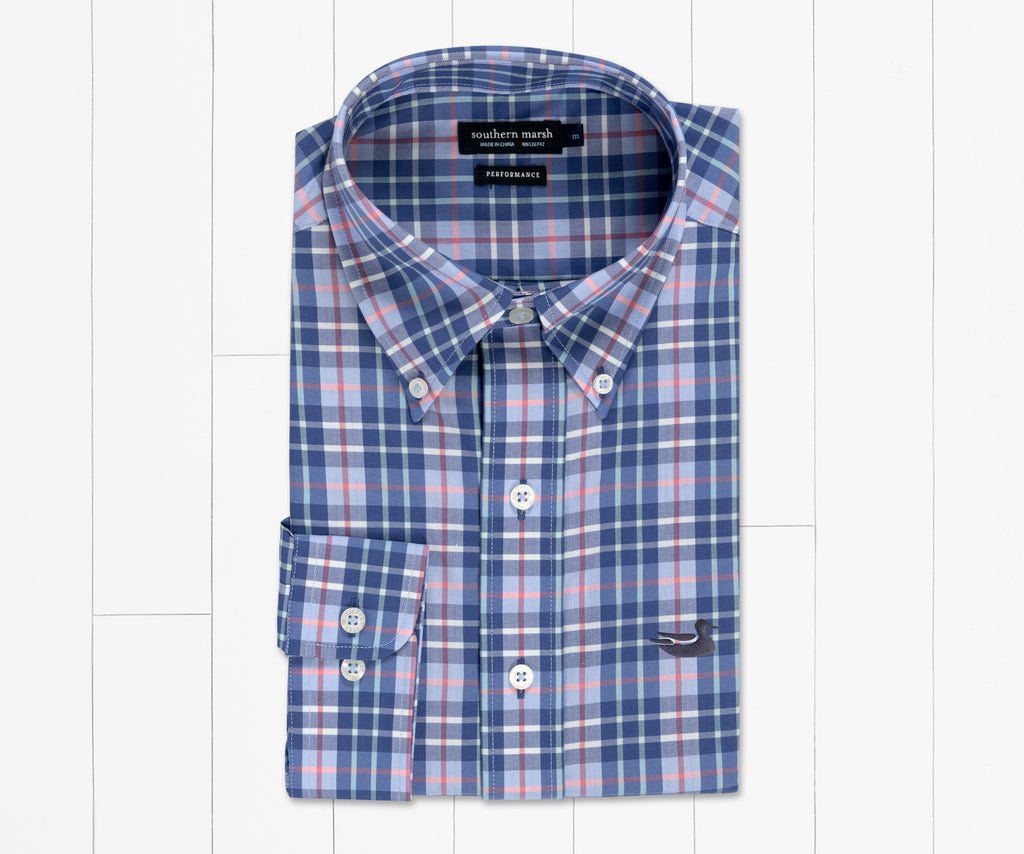Southern Marsh Bluefish Performance Plaid Dress Shirt Slate and Light Blue / Extra Large Southern Marsh Bluefish Performance Plaid Dress Shirt Slate and Light Blue / Extra Large